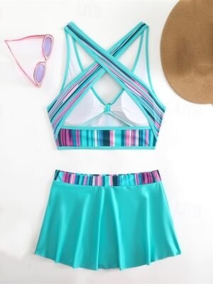 Elegant Fitted Patchwork Tank Top Sleeveless Two Piece Swimsuit - Image 16