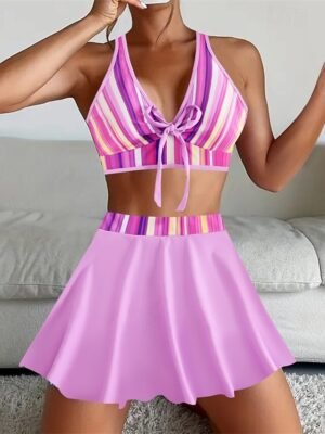 Elegant Fitted Patchwork Tank Top Sleeveless Two Piece Swimsuit - Image 17