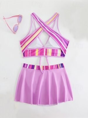Elegant Fitted Patchwork Tank Top Sleeveless Two Piece Swimsuit - Image 19