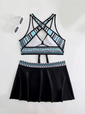 Elegant Fitted Patchwork Tank Top Sleeveless Two Piece Swimsuit - Image 4