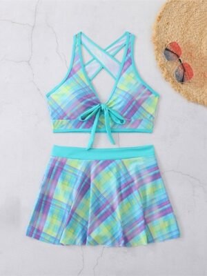 Elegant Fitted Patchwork Tank Top Sleeveless Two Piece Swimsuit - Image 6