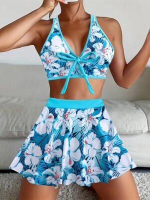 Elegant Fitted Patchwork Tank Top Sleeveless Two Piece Swimsuit - Image 8