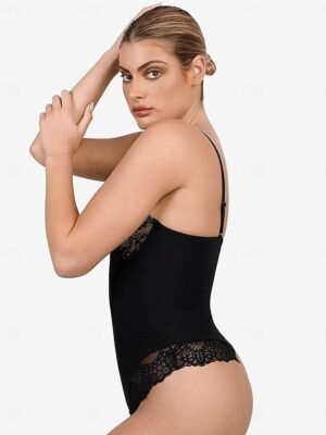 Elegant Fitted Solid V Neck Sleeveless Short Bodysuit - Image 3