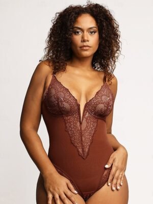 Elegant Fitted Solid V Neck Sleeveless Short Bodysuit - Image 8