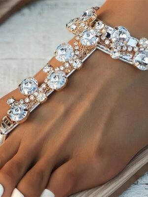Elegant Flat Crystal Rhinestone T-Strap Sandals - Image 12