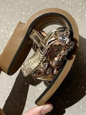 Elegant Flat Crystal Rhinestone T-Strap Sandals - Image 15
