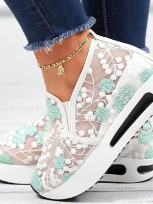 Elegant Floral Embroidered Mesh Lace Sneakers - Image 1