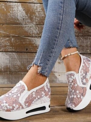 Elegant Floral Embroidered Mesh Lace Sneakers - Image 11