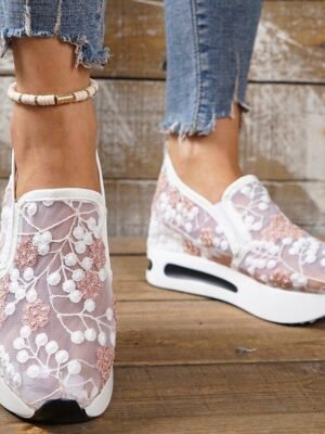 Elegant Floral Embroidered Mesh Lace Sneakers - Image 12