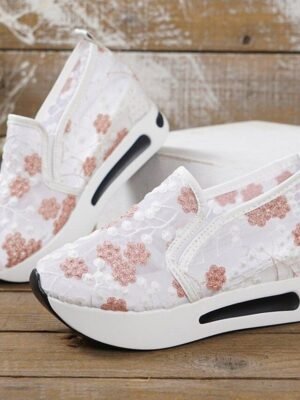Elegant Floral Embroidered Mesh Lace Sneakers - Image 13