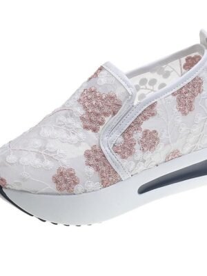 Elegant Floral Embroidered Mesh Lace Sneakers - Image 14