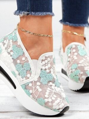 Elegant Floral Embroidered Mesh Lace Sneakers - Image 3
