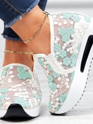 Elegant Floral Embroidered Mesh Lace Sneakers - Image 4