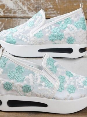 Elegant Floral Embroidered Mesh Lace Sneakers - Image 5
