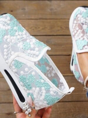 Elegant Floral Embroidered Mesh Lace Sneakers - Image 6
