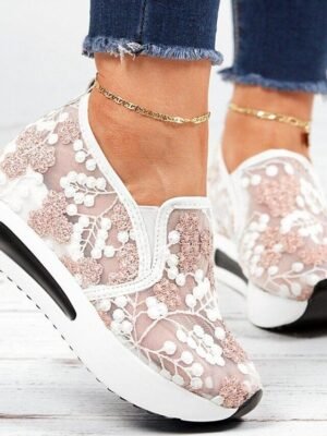 Elegant Floral Embroidered Mesh Lace Sneakers - Image 8