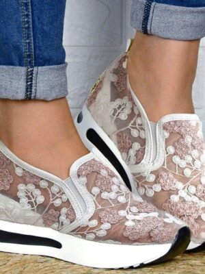 Elegant Floral Embroidered Mesh Lace Sneakers - Image 9
