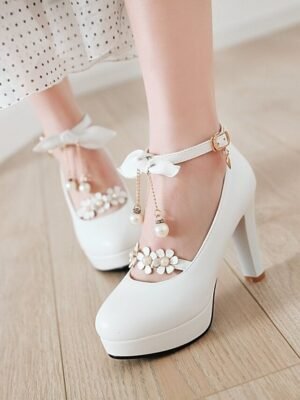 Elegant Floral Platform Round Toe Mary Jane Heels - Image 2