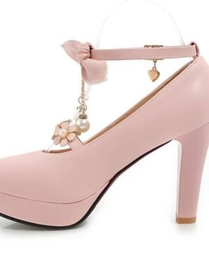 Elegant Floral Platform Round Toe Mary Jane Heels - Image 4