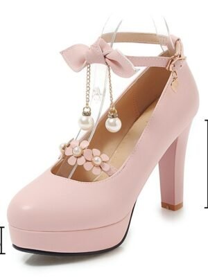 Elegant Floral Platform Round Toe Mary Jane Heels - Image 5