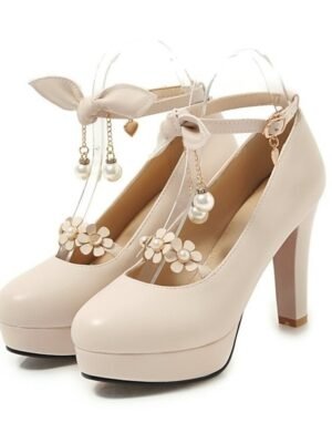 Elegant Floral Platform Round Toe Mary Jane Heels - Image 8