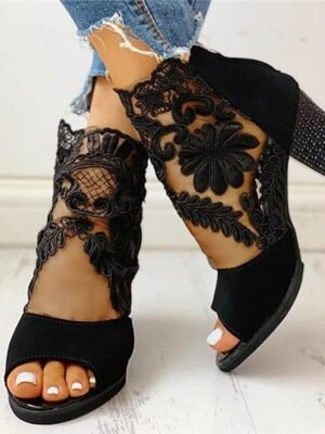 Elegant Formal Lace Detail Open Toe High Heel Sandals - Image 1