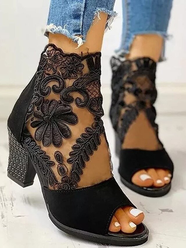 Elegant Formal Lace Detail Open Toe High Heel Sandals - Image 2