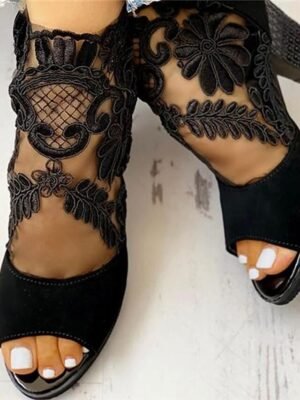 Elegant Formal Lace Detail Open Toe High Heel Sandals - Image 3