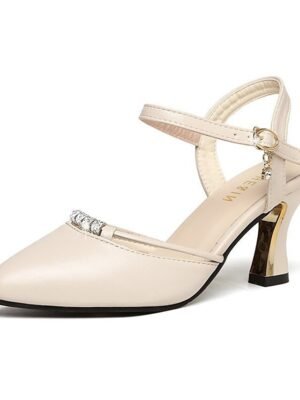 Elegant Formal Rhinestone Embellished Pointed-Toe Ankle Strap Heels - Image 3