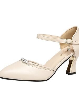 Elegant Formal Rhinestone Embellished Pointed-Toe Ankle Strap Heels - Image 7