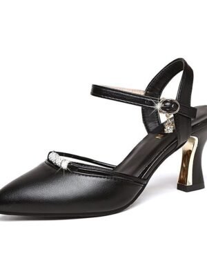 Elegant Formal Rhinestone Embellished Pointed-Toe Ankle Strap Heels - Image 9