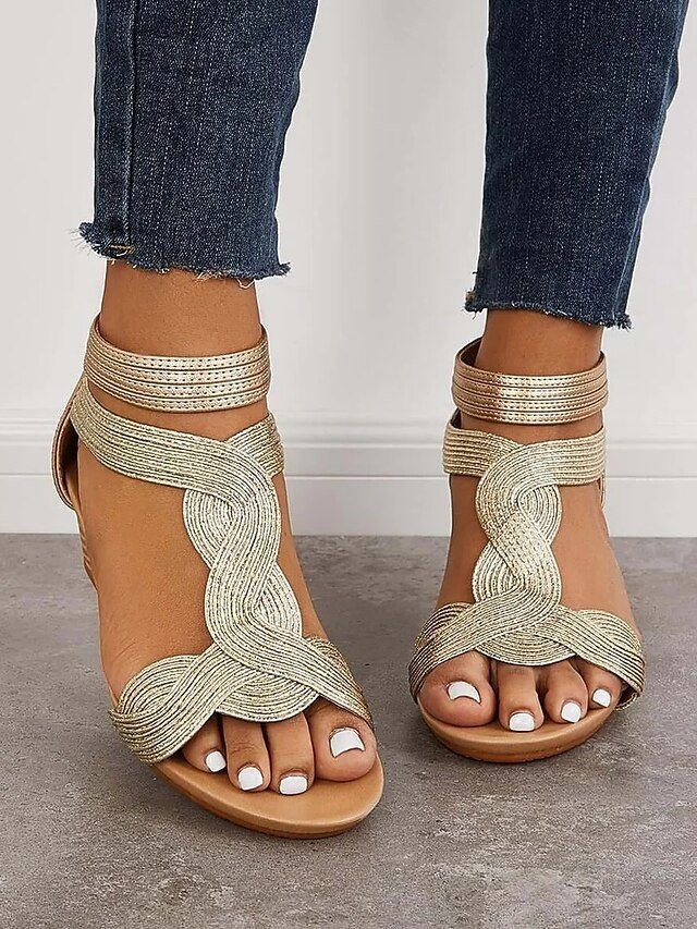 Elegant Glitter Low Wedge Open Toe Strappy Sandals - Image 2
