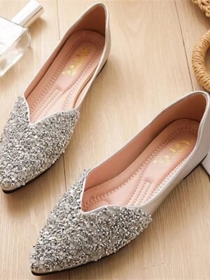 Elegant Glitter Rhinestone Pointed Toe Slip-On Flats - Image 1