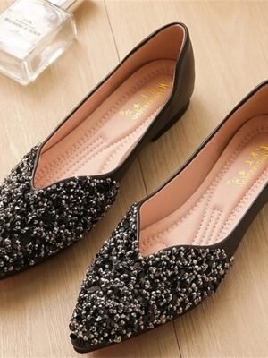 Elegant Glitter Rhinestone Pointed Toe Slip-On Flats - Image 10