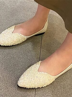 Elegant Glitter Rhinestone Pointed Toe Slip-On Flats - Image 13