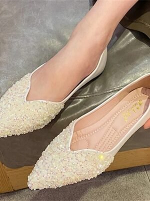 Elegant Glitter Rhinestone Pointed Toe Slip-On Flats - Image 14