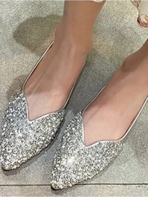 Elegant Glitter Rhinestone Pointed Toe Slip-On Flats - Image 2
