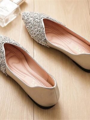 Elegant Glitter Rhinestone Pointed Toe Slip-On Flats - Image 4