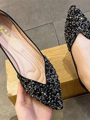Elegant Glitter Rhinestone Pointed Toe Slip-On Flats - Image 6