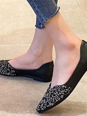 Elegant Glitter Rhinestone Pointed Toe Slip-On Flats - Image 7