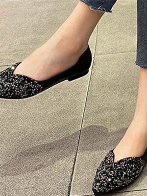 Elegant Glitter Rhinestone Pointed Toe Slip-On Flats - Image 8