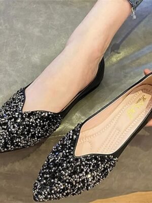 Elegant Glitter Rhinestone Pointed Toe Slip-On Flats - Image 9