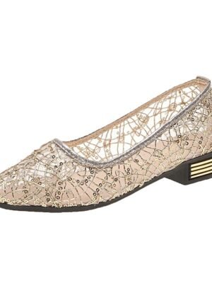Elegant Gold Lace Sequin Embellished Flats - Image 1