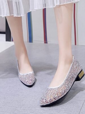 Elegant Gold Lace Sequin Embellished Flats - Image 10