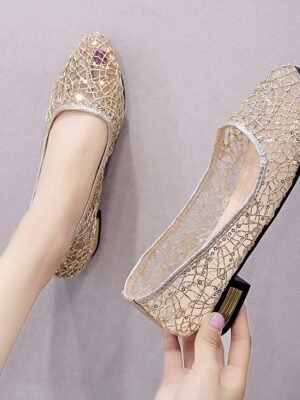 Elegant Gold Lace Sequin Embellished Flats - Image 2