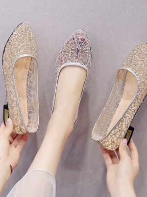 Elegant Gold Lace Sequin Embellished Flats - Image 6