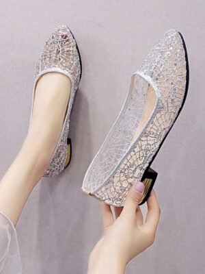 Elegant Gold Lace Sequin Embellished Flats - Image 8