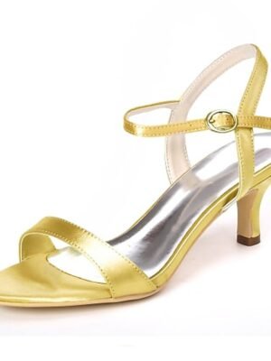 Elegant Gold Satin Open Toe Adjustable Ankle Strap Wedding Heels - Image 15