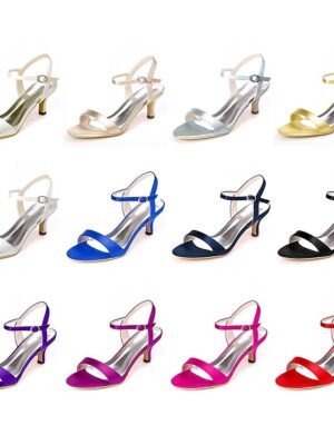 Elegant Gold Satin Open Toe Adjustable Ankle Strap Wedding Heels - Image 16