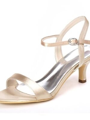 Elegant Gold Satin Open Toe Adjustable Ankle Strap Wedding Heels - Image 2
